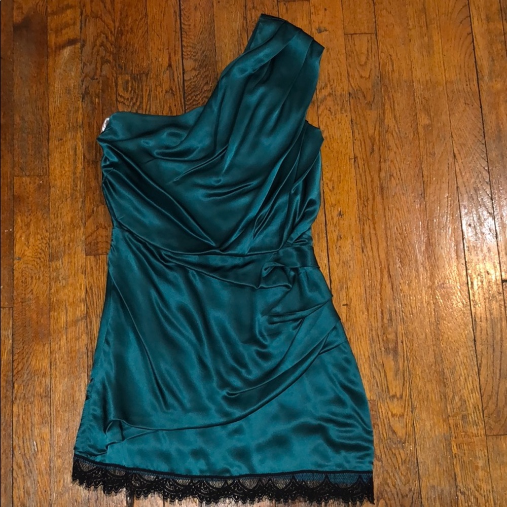 Satin turquoise one shoulder mini dress small